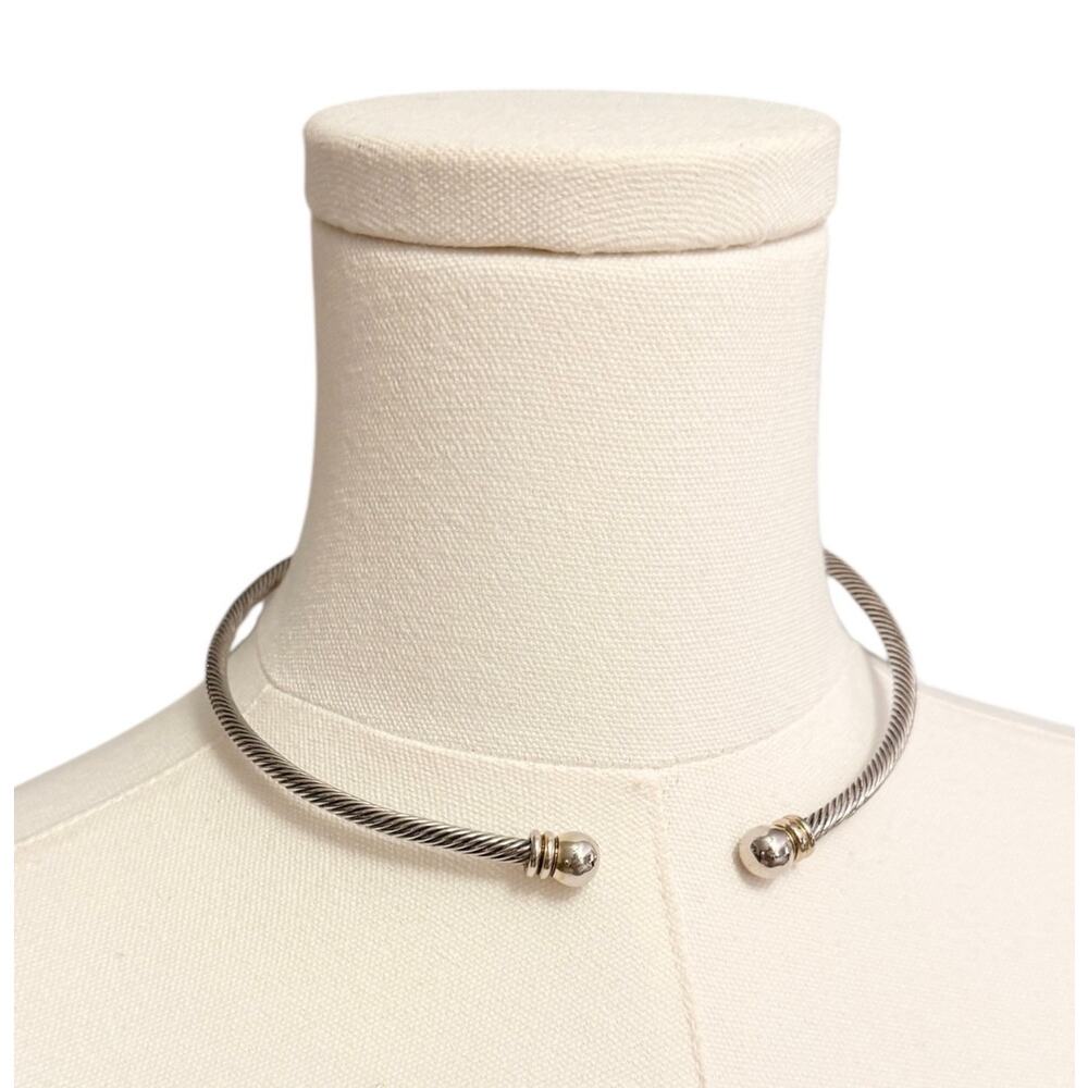 Silver Tone Cable Collar Necklace Open Torque Choker Minimalist Modern Classic